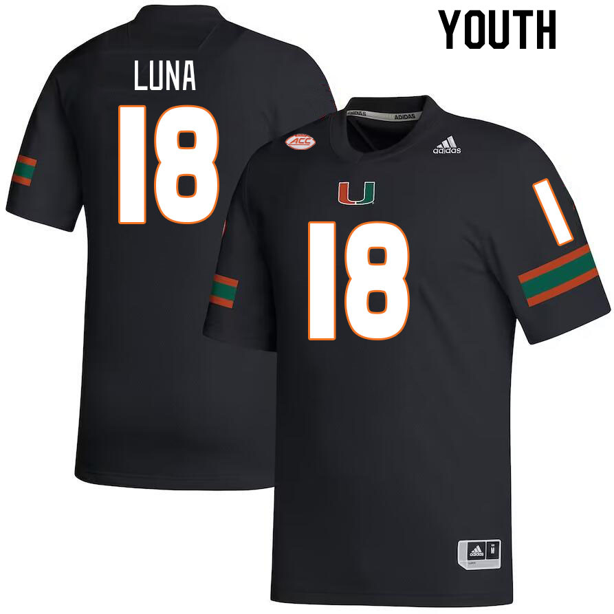 Youth #18 Riply Luna Miami Hurricanes College Football Jerseys Stitched Sale-Black